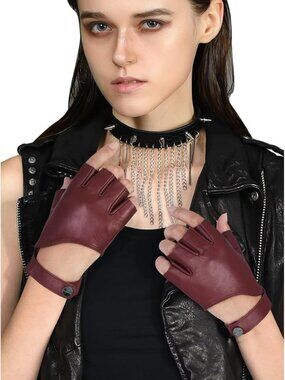 Stylish Women's Fingerless Leather Gloves for Driving & Motorcycle - Unlined